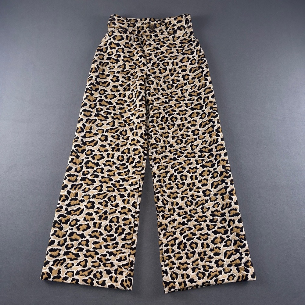 Maeve Anthropologie Leopard Print Wide Leg Pants High Rise Animal Print Size 24